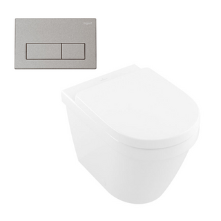 Villeroy & Boch Architectura 2.0 DirectFlush Wall Faced Toilet incl/Argent Cistern Package - Rec Kubic Brushed Nickel - 5690R101S4DB + IN38905 + IN38785BN