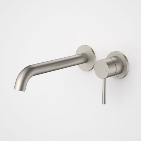 Caroma Liano II 210mm Wall Basin / Bath Mixer (2 x Round Cover Plates) - LF Brushed Nickel - 96352BN6AF