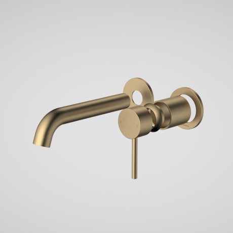 Caroma Liano II 175mm Wall Basin & Bath Mixer with Round Cover Plates (Trim Kit Only) - LF Brushed Brass - 96348BB6AF