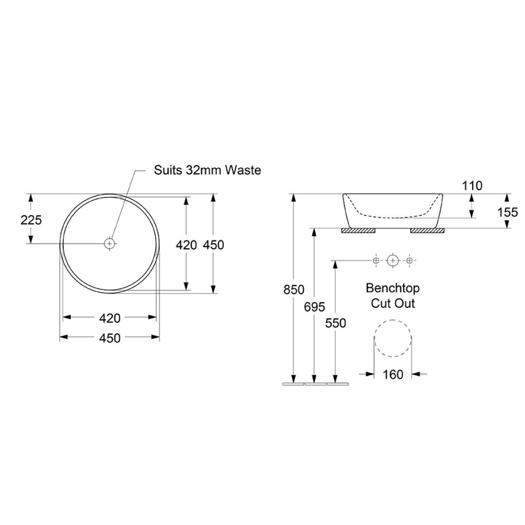 Villeroy & Boch Architectura 2.0 450 Round Above Counter Basin Includes Overflow - Alpine White 5A254501