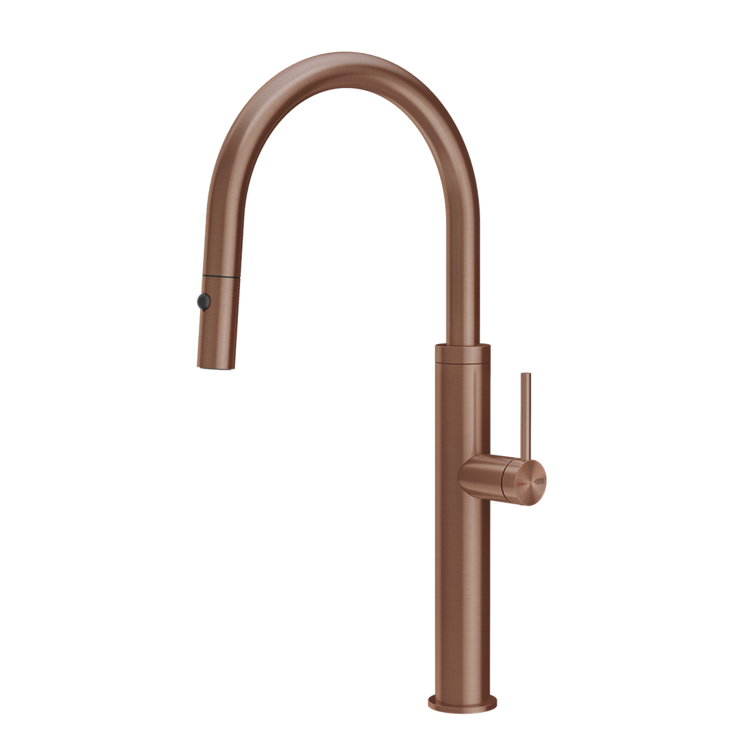 Gessi 316 Smooth Gooseneck Pull Out Spray Sink Mixer - Brushed Copper - 60022#708
