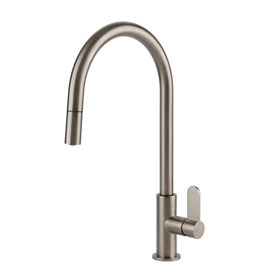 Gessi Helium Gooseneck Pull Out Sink Mixer - Brushed Nickel - 60077#149
