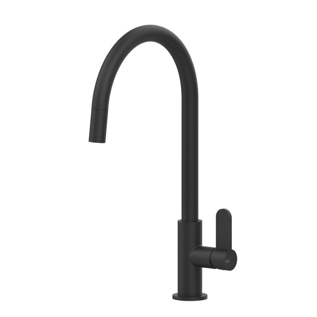 Gessi Helium Gooseneck Pull Out Sink Mixer - Matte Black - 60077#299