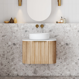 Cassa Design V-Groove 600mm Natural Oak Wall Hung Vanity - Brushed Gold Handle - VGR600WH-OAK-BG