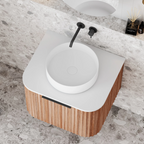 Cassa Design V-Groove 600mm Natural Walnut Wall Hung Vanity - Brushed Nickel Handle - VGR600WH-WALNUT-BN