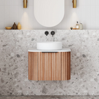 Cassa Design V-Groove 600mm Natural Walnut Wall Hung Vanity - Brushed Nickel Handle - VGR600WH-WALNUT-BN