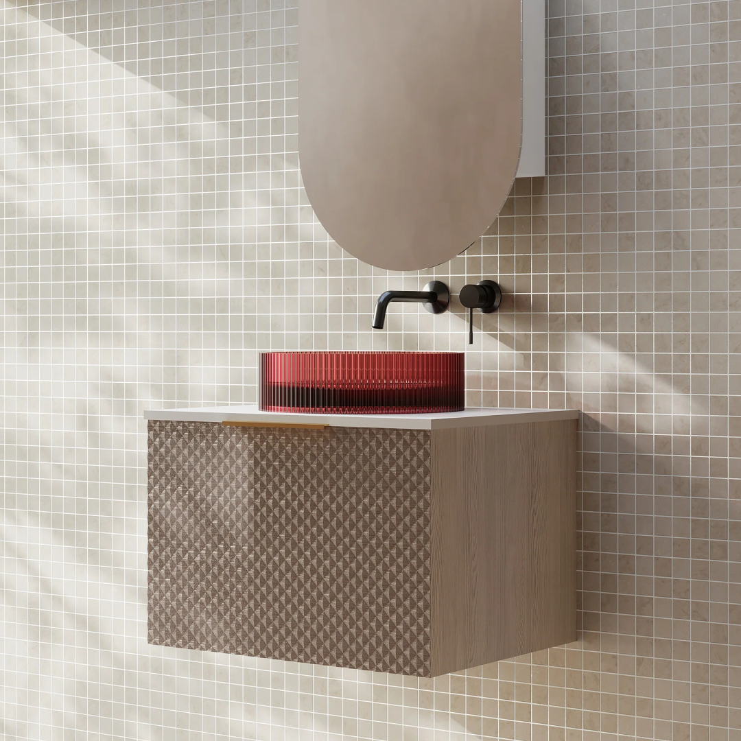 Cassa Design Relievo 600mm Wall Hung Vanity - Walnut - Gun Metal Handle - REL600IW-GM