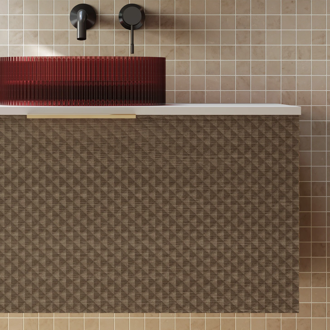 Cassa Design Relievo 600mm Wall Hung Vanity - Walnut - Brushed Gold Handle - REL600IW-BG