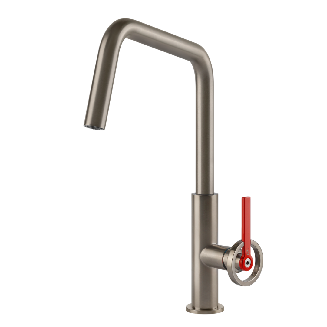 Gessi Officine V-Square Gooseneck Swivel Mixer - Brushed Nickel - 60201#149