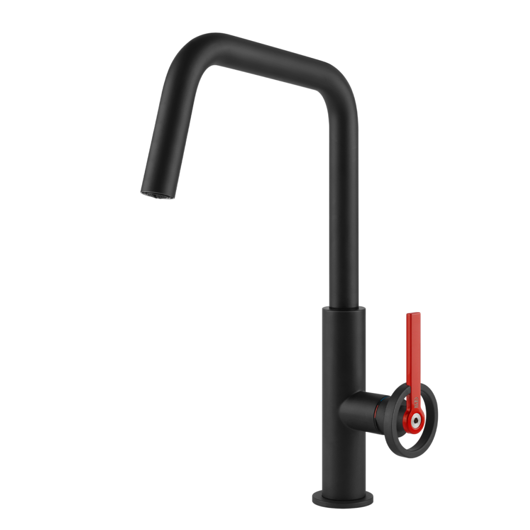 Gessi Officine V-Square Gooseneck Swivel Mixer - Matte Black - 60201#299