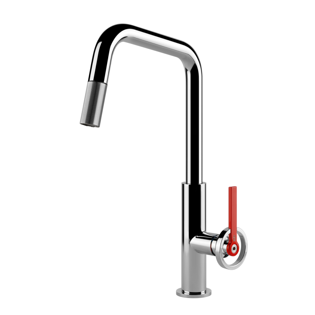 Gessi Officine V-Square Gooseneck Pull Out Sink Mixer - Chrome - 60203#031