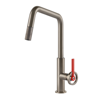 Gessi Officine V-Square Gooseneck Pull Out Sink Mixer - Brushed Nickel - 60203#149
