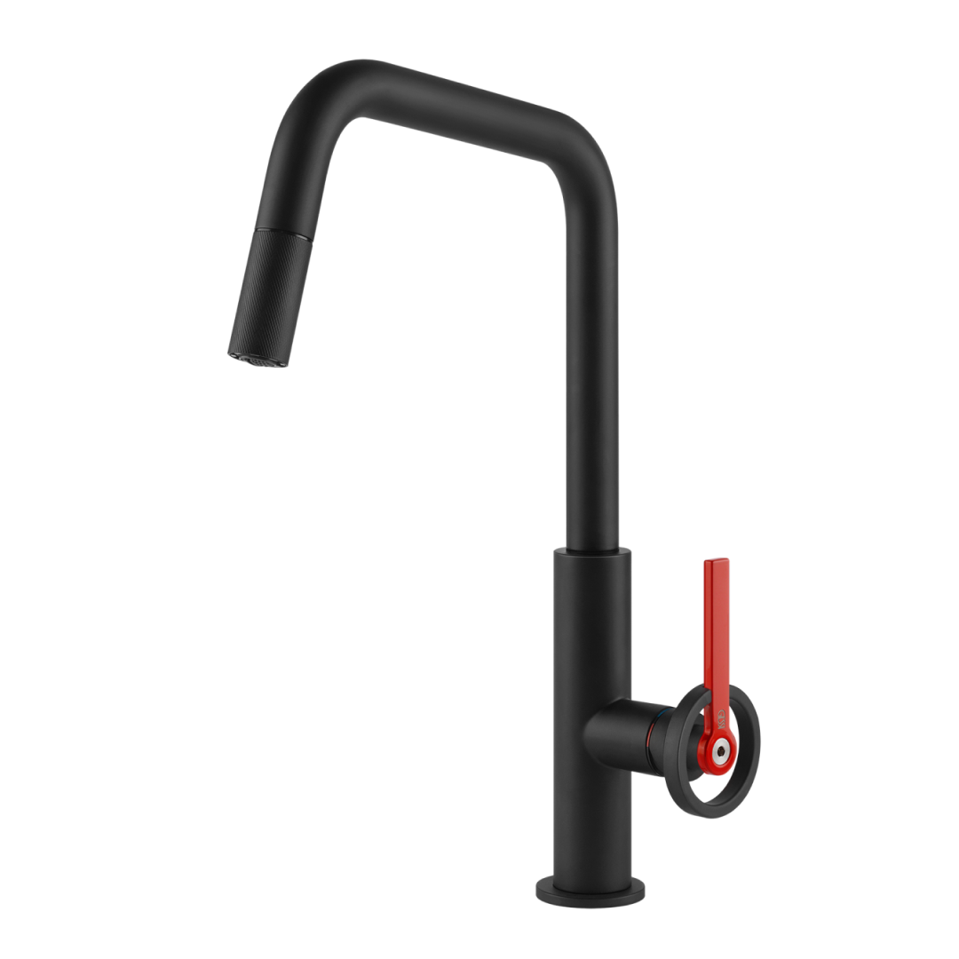 Gessi Officine V-Square Gooseneck Pull Out Sink Mixer - Matte Black - 60203#299