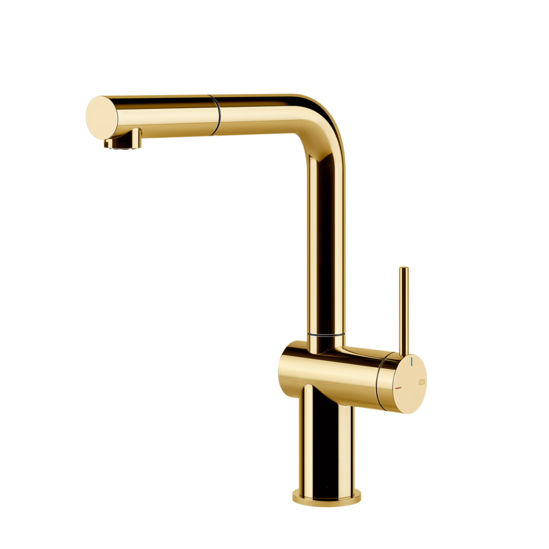 Gessi Inedito Right Angle Pull Out Sink Mixer - Bright Gold - 60433#246