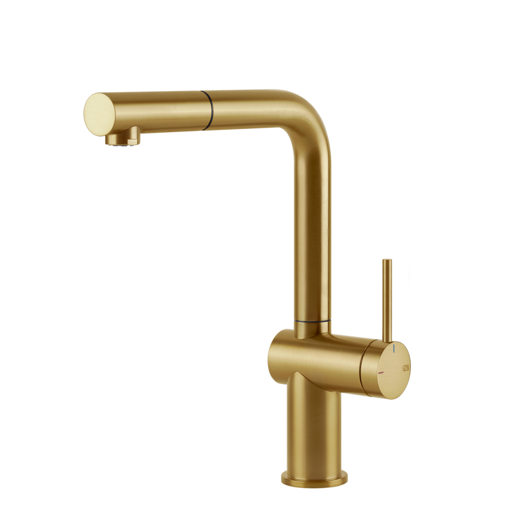 Gessi Inedito Right Angle Pull Out Sink Mixer - Brushed Gold - 60433#716