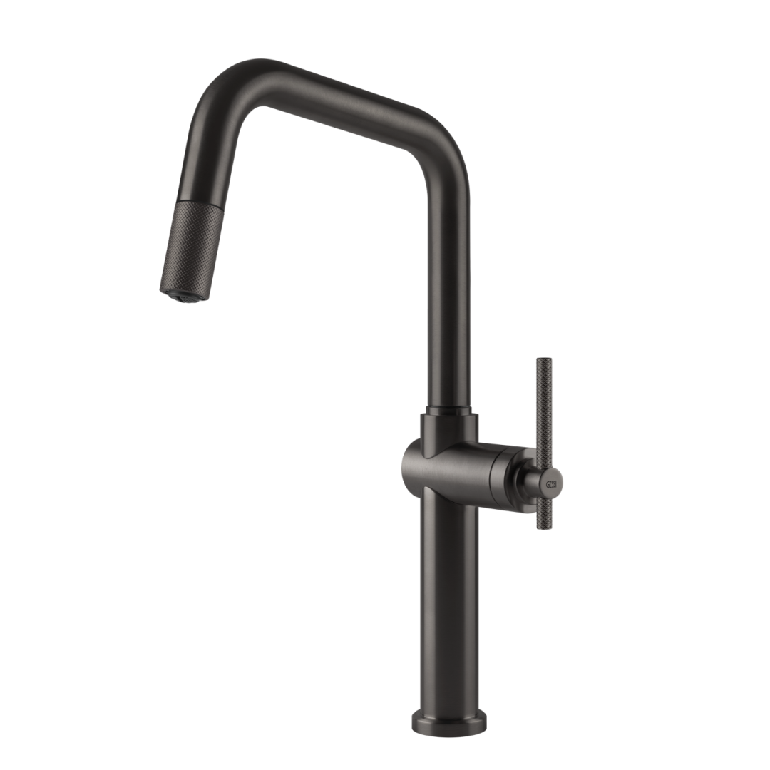 Gessi Habito Square Gooseneck Pull Out Sink Mixer - Brushed Black - 60652#707