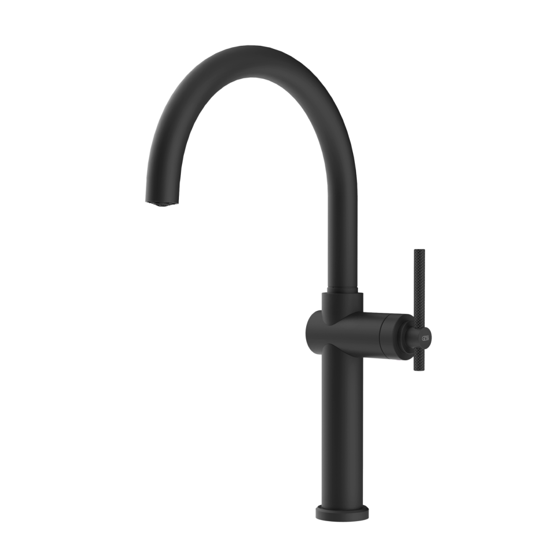 Gessi Habito Gooseneck Swivel Sink Mixer - Matte Black - 60670#299