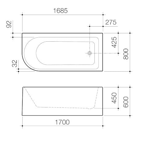 Stylus Origin 1700 Left Hand Corner Bath - OR7LHCW