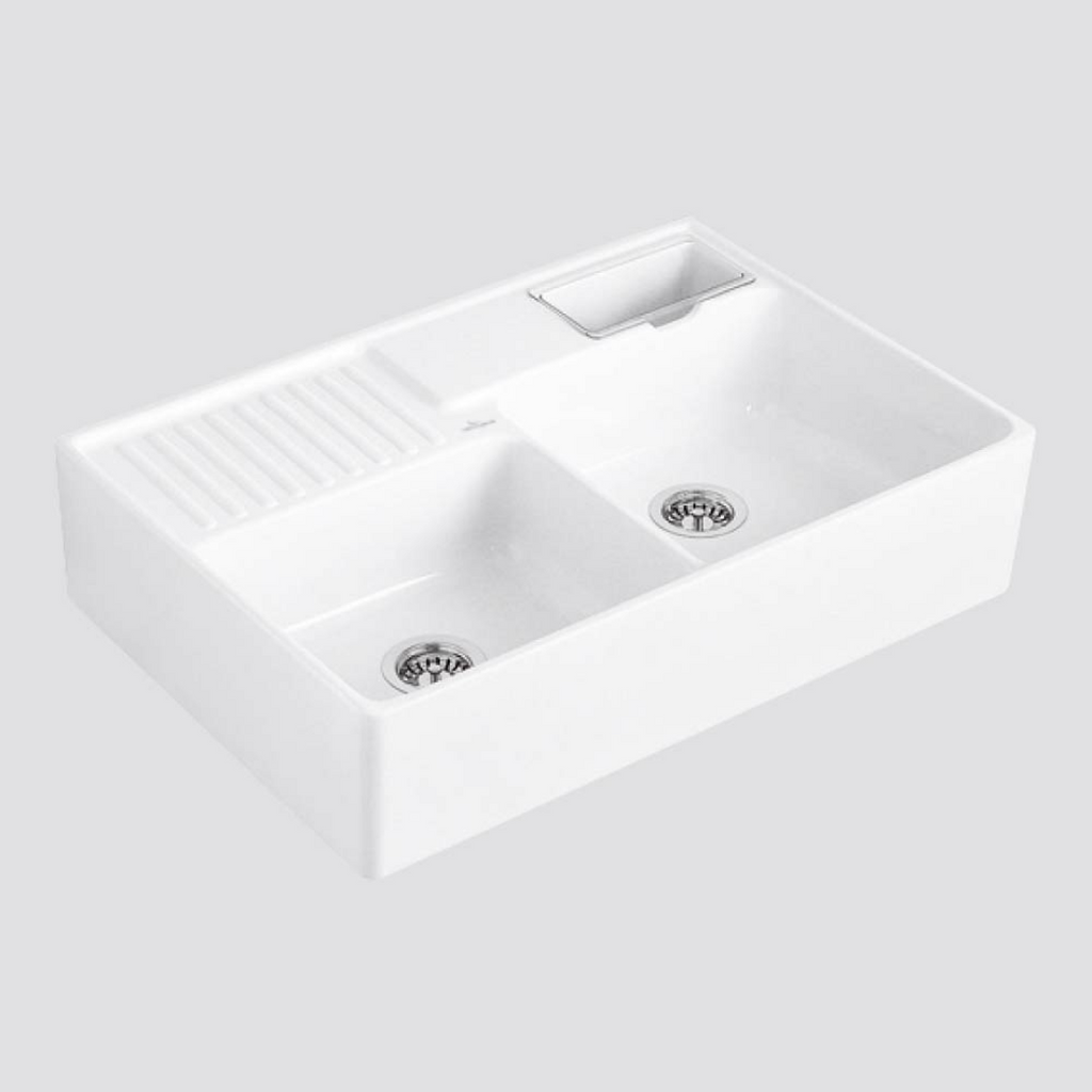 Villeroy & Boch Butler 895 Double Sink with Overflow - Alpine White 1TH 632391R1TB