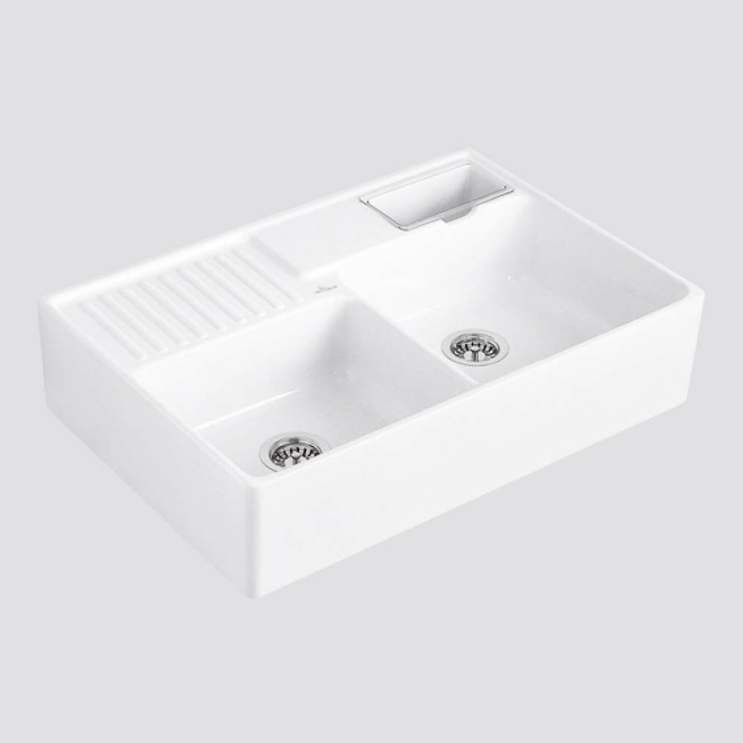 Villeroy & Boch Butler 895 Double Sink with Overflow - Alpine White 1TH 632391R1TB