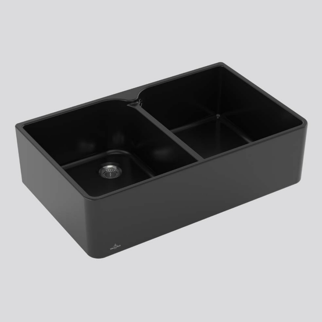 Villeroy & Boch Subway Butler 80X 795 Double Sink with Overflow - Pure Black 638001R7CB