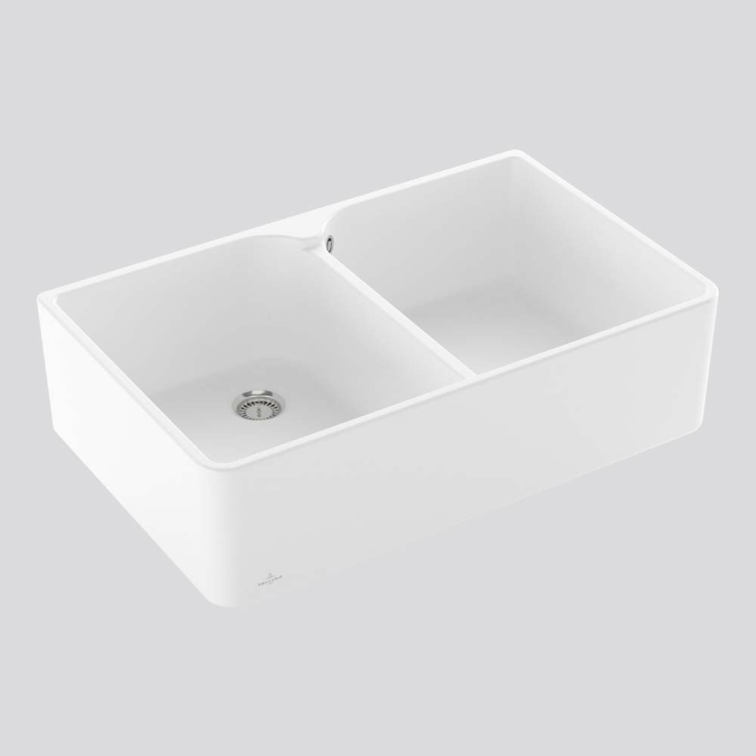 Villeroy & Boch Subway Butler 80X 795 Double Sink with Overflow - Stone White 638001RWCB