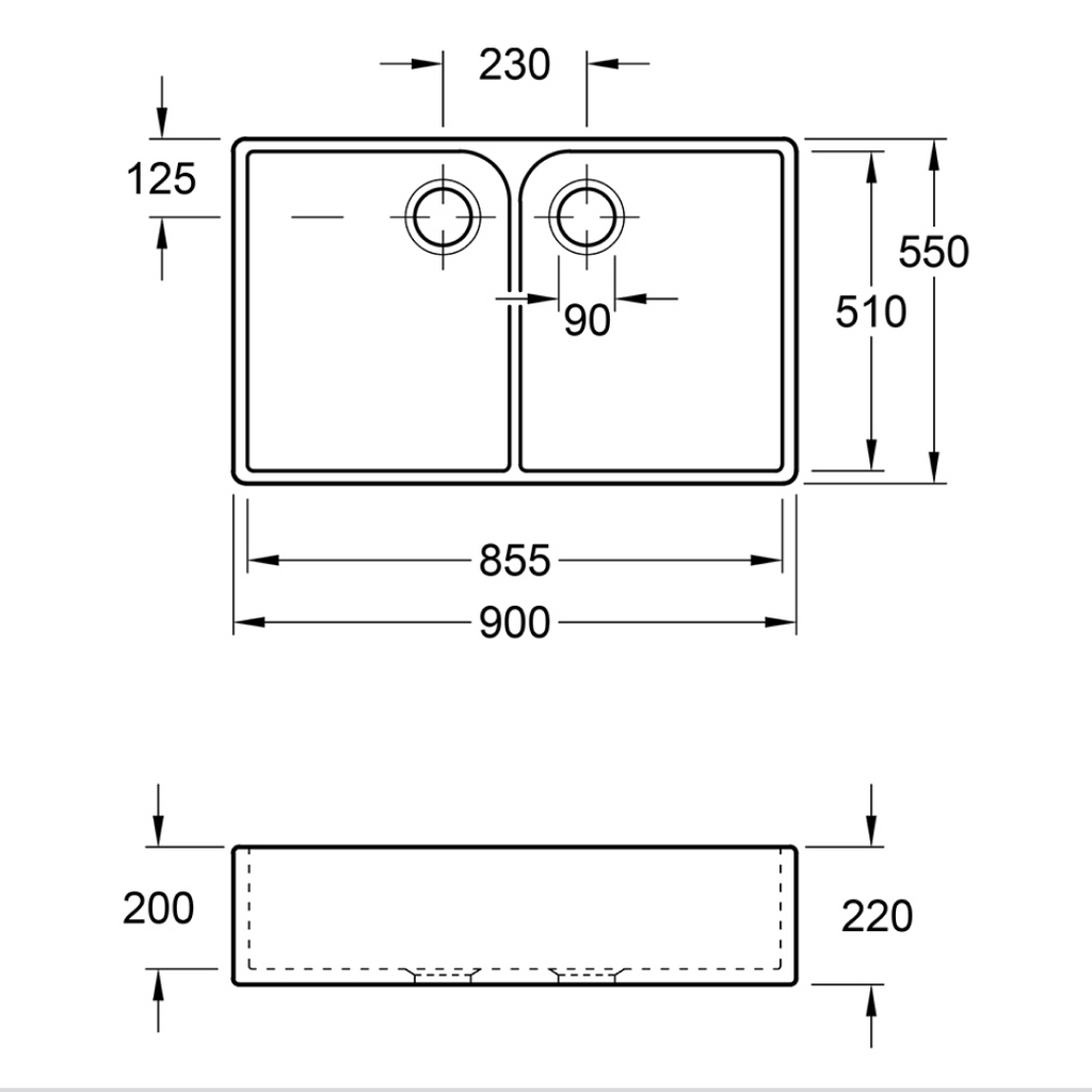 Villeroy & Boch Subway Butler 90X 900 Double Sink with Overflow - Alpine White 639000R1CB