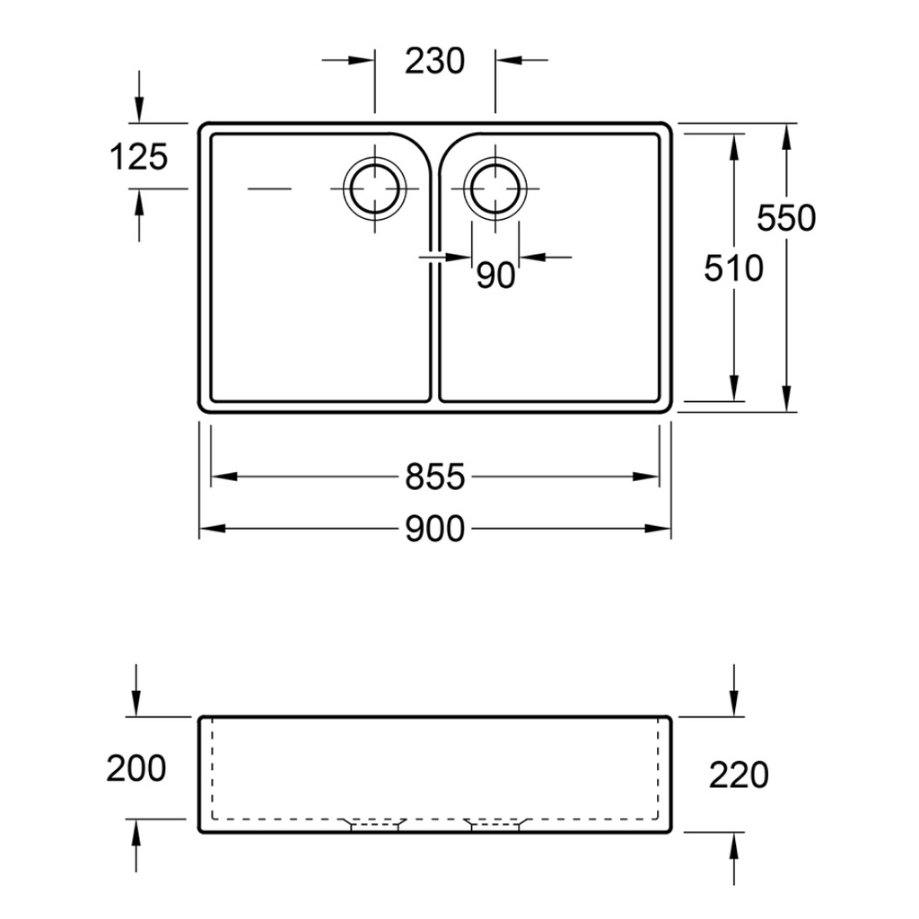 Villeroy & Boch Subway Butler 90X 900 Double Sink with Overflow - Stone White 639001RWCB