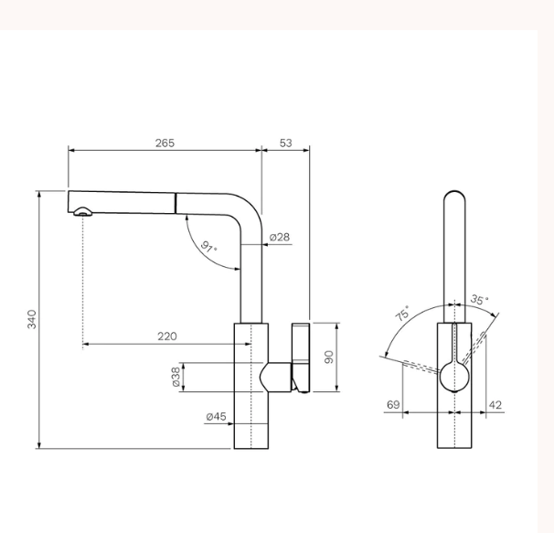 Parisi Libera Kitchen Mixer Square Spout With Pull Out Spray - Chrome - 63915Q.21.018