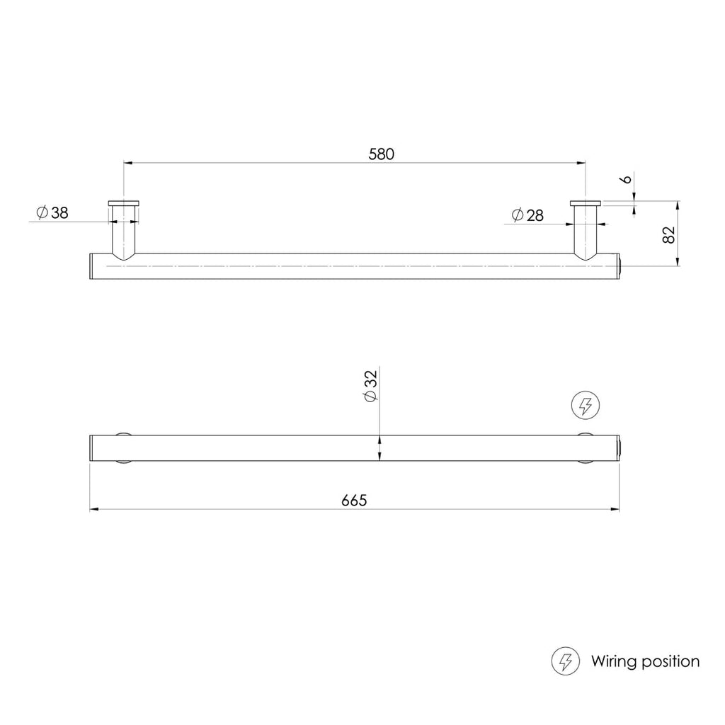 Phoenix 12V Heated Towel Rail Round 600mm - Brushed Nickel - 650-8760-40