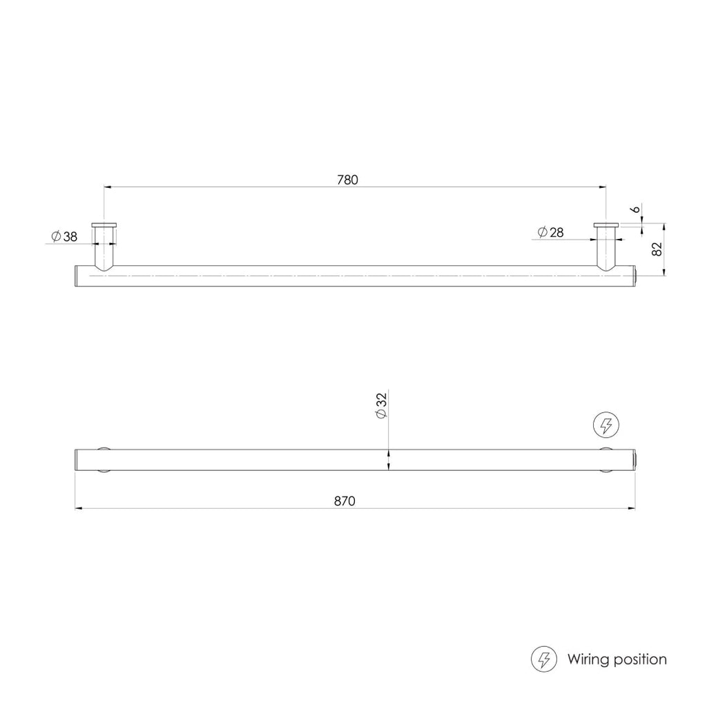Phoenix 12V Heated Towel Rail Round 800mm - Matte Black - 650-8761-10