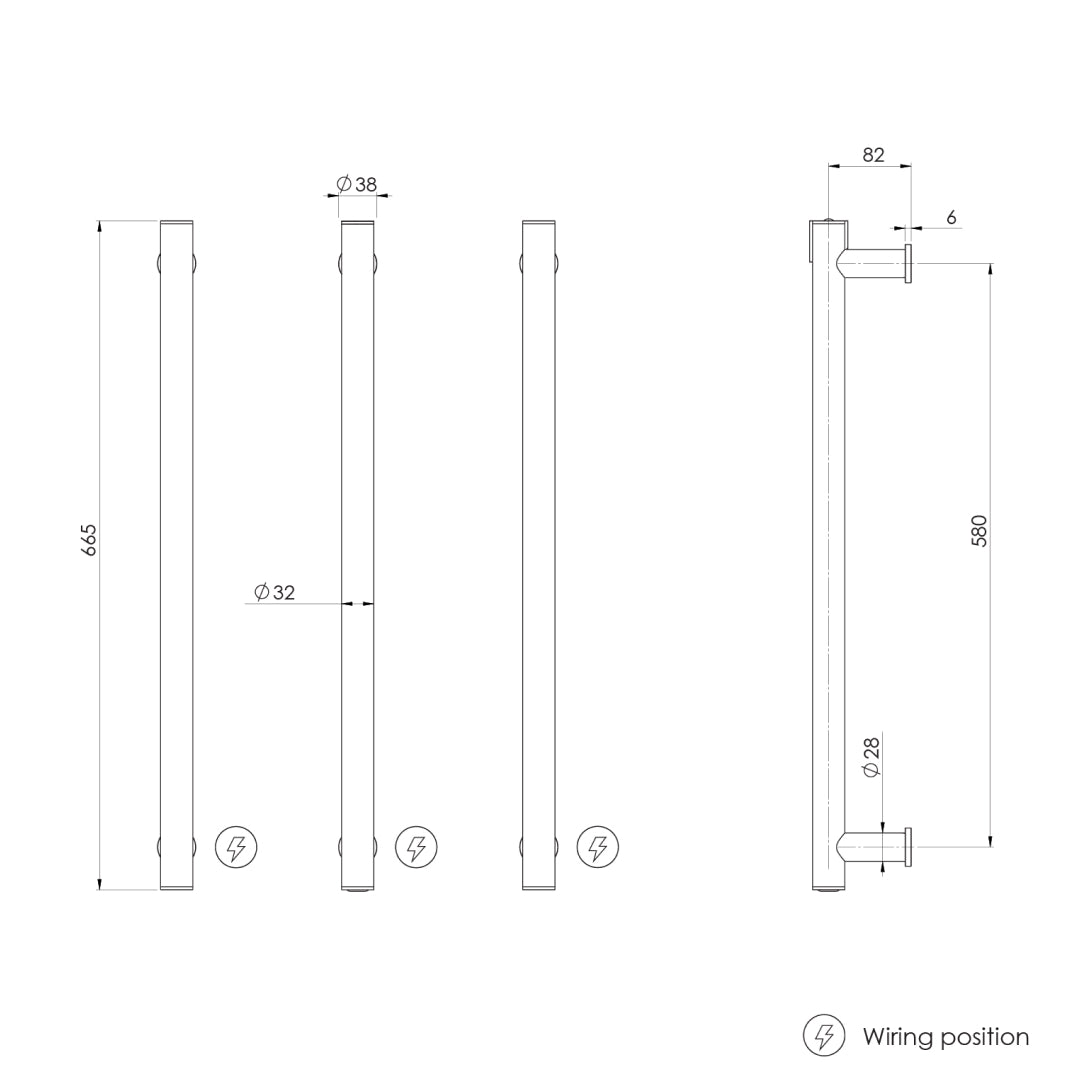 Phoenix 12V Heated Triple Towel Rail Round 600mm - Brushed Carbon - 650-8762-31