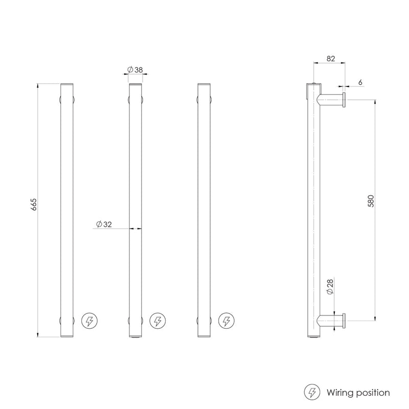 Phoenix Heated Triple Towel Rail Round 600mm - Brushed Carbon