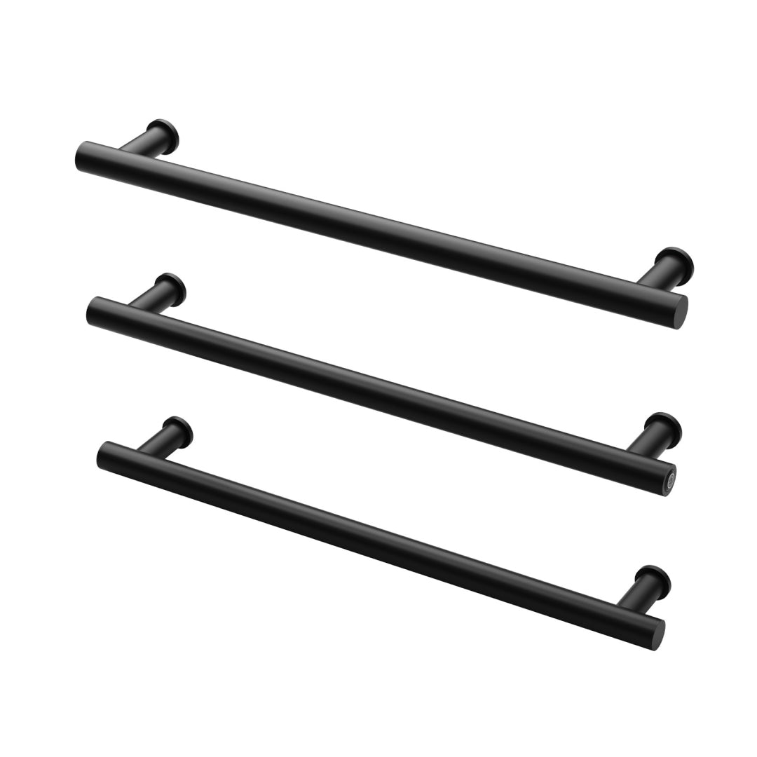 Phoenix 12V Heated Triple Towel Rail Round 600mm - Matte Black - 650-8762-10