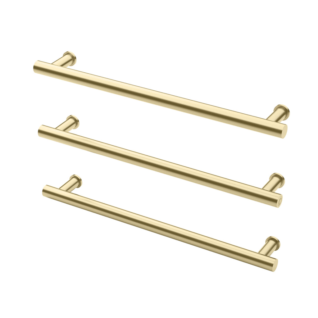 Phoenix 12V Heated Triple Towel Rail Round 600mm - Brushed Gold - 650-8762-12