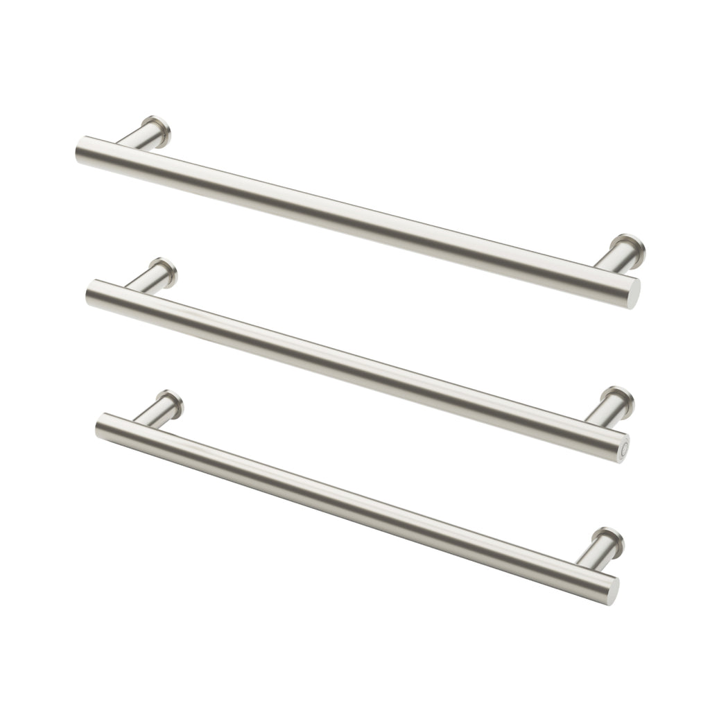 Phoenix 12V Heated Triple Towel Rail Round 600mm - Brushed Nickel - 650-8762-40