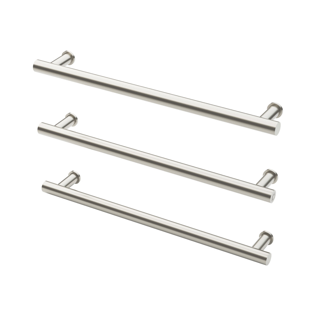 Phoenix 12V Heated Triple Towel Rail Round 600mm - Brushed Nickel - 650-8762-40