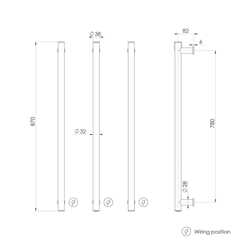 Phoenix 12V Heated Triple Towel Rail Round 800mm - Chrome - 650-8763-00