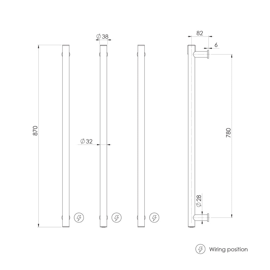 Phoenix 12V Heated Triple Towel Rail Round 800mm - Brushed Carbon - 650-8763-31