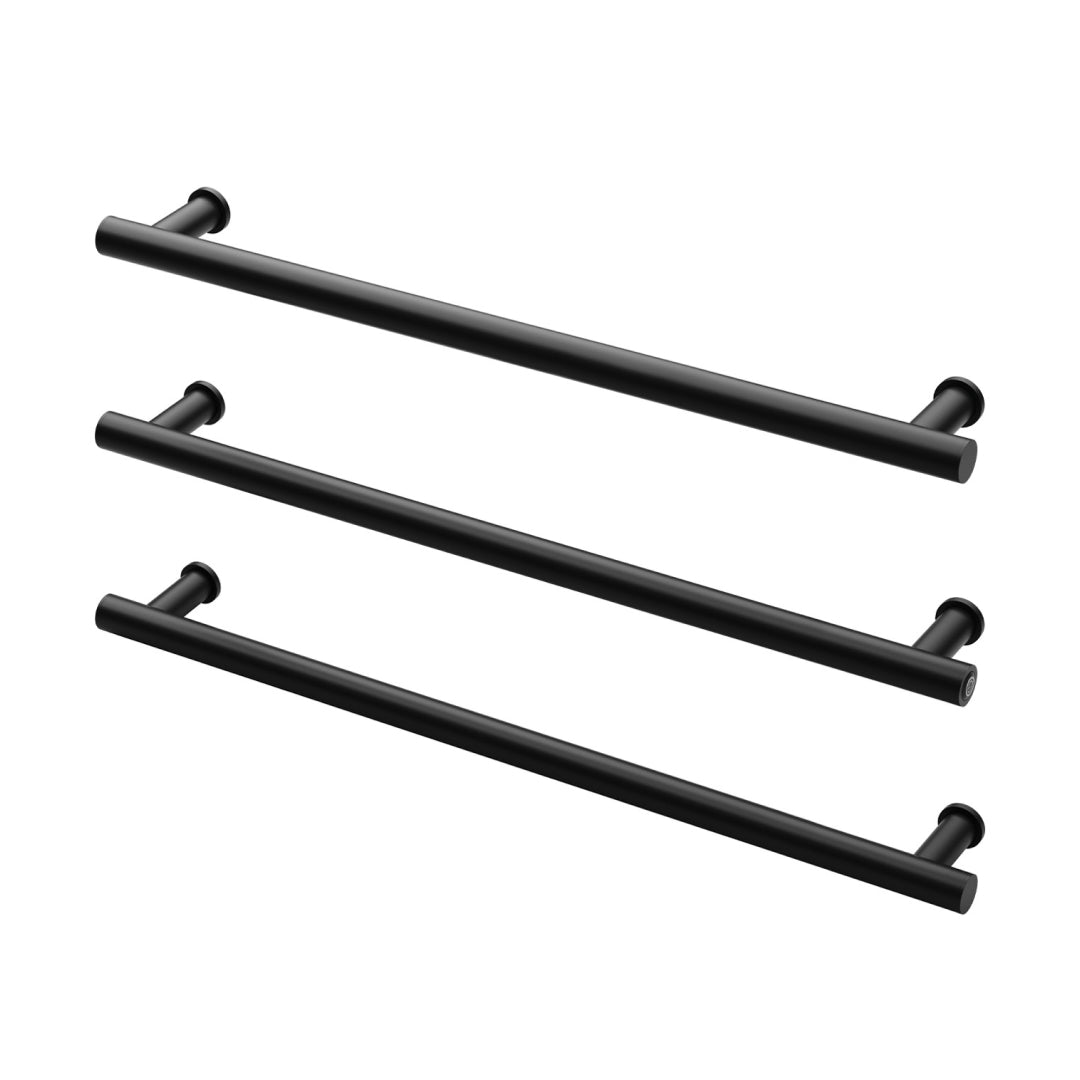 Phoenix 12V Heated Triple Towel Rail Round 800mm - Matte Black - 650-8763-10