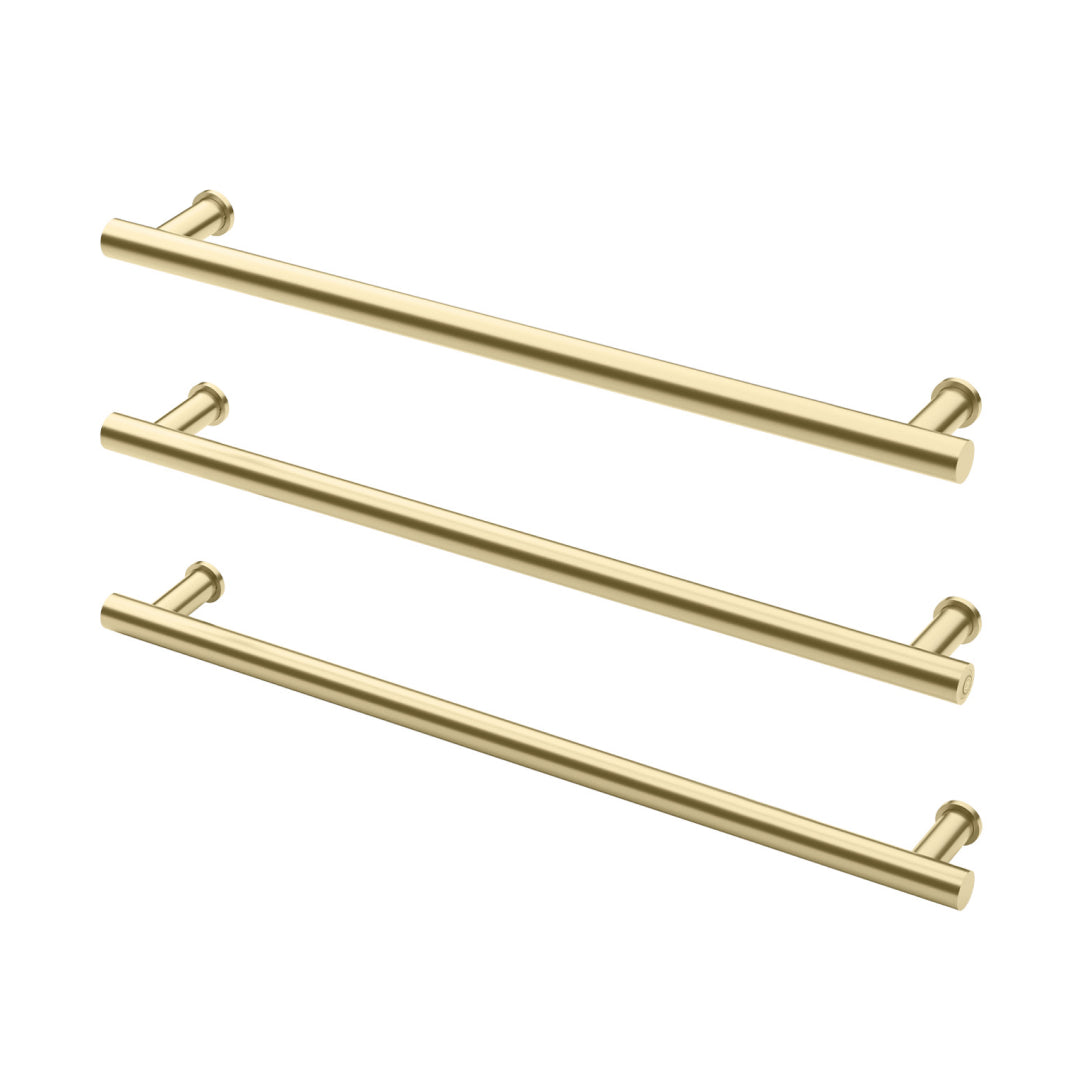 Phoenix 12V Heated Triple Towel Rail Round 800mm - Brushed Gold - 650-8763-12