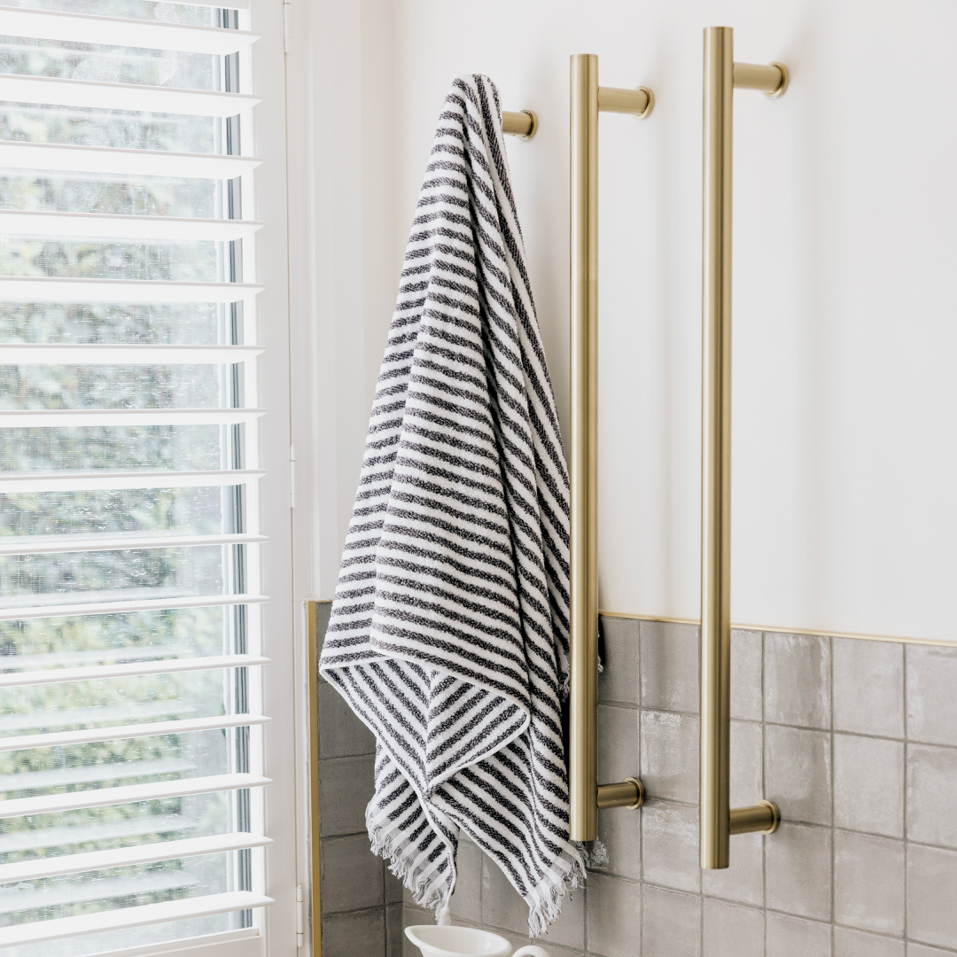 Phoenix 12V Heated Triple Towel Rail Round 800mm - Brushed Gold - 650-8763-12