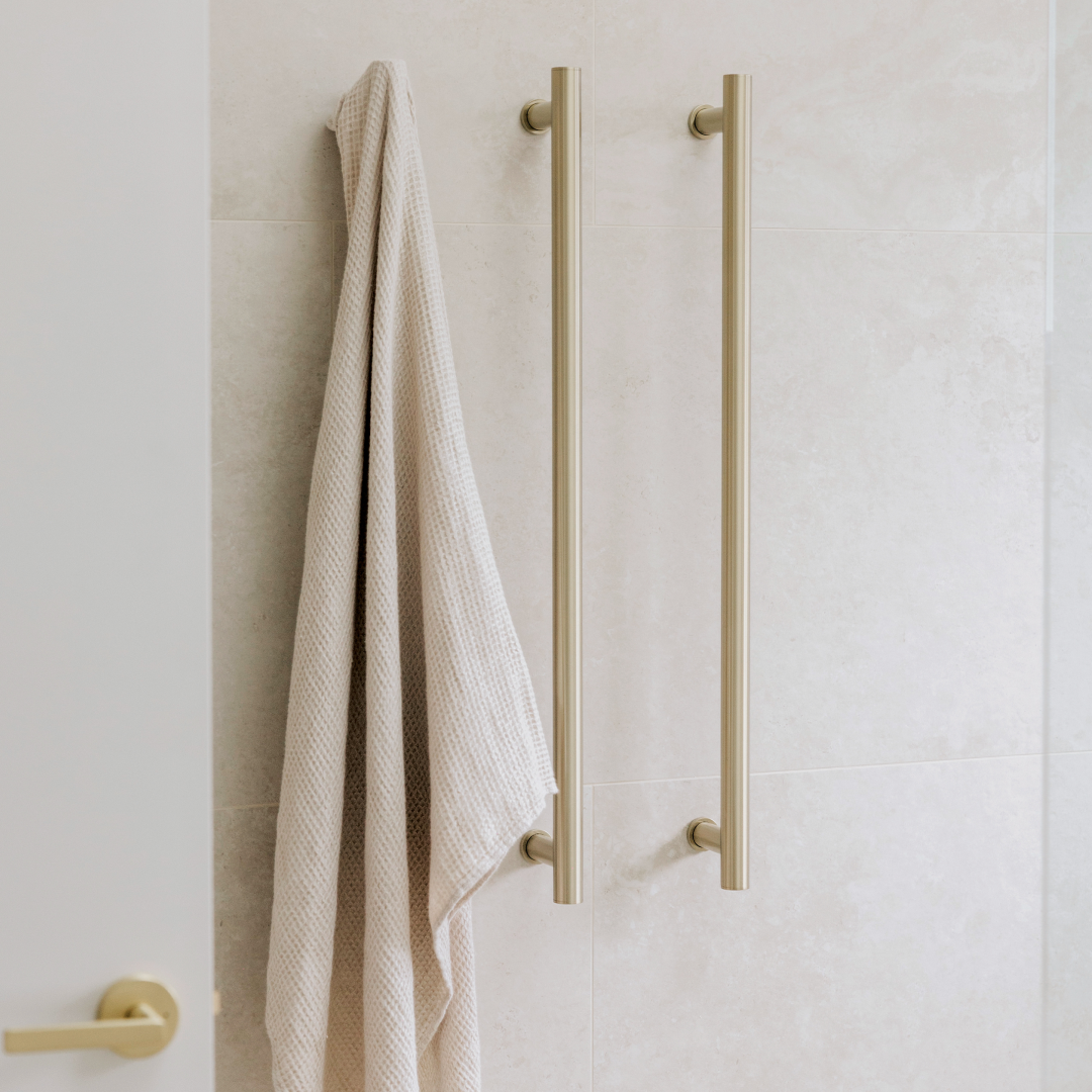 Phoenix 12V Heated Triple Towel Rail Round 800mm - Brushed Gold - 650-8763-12