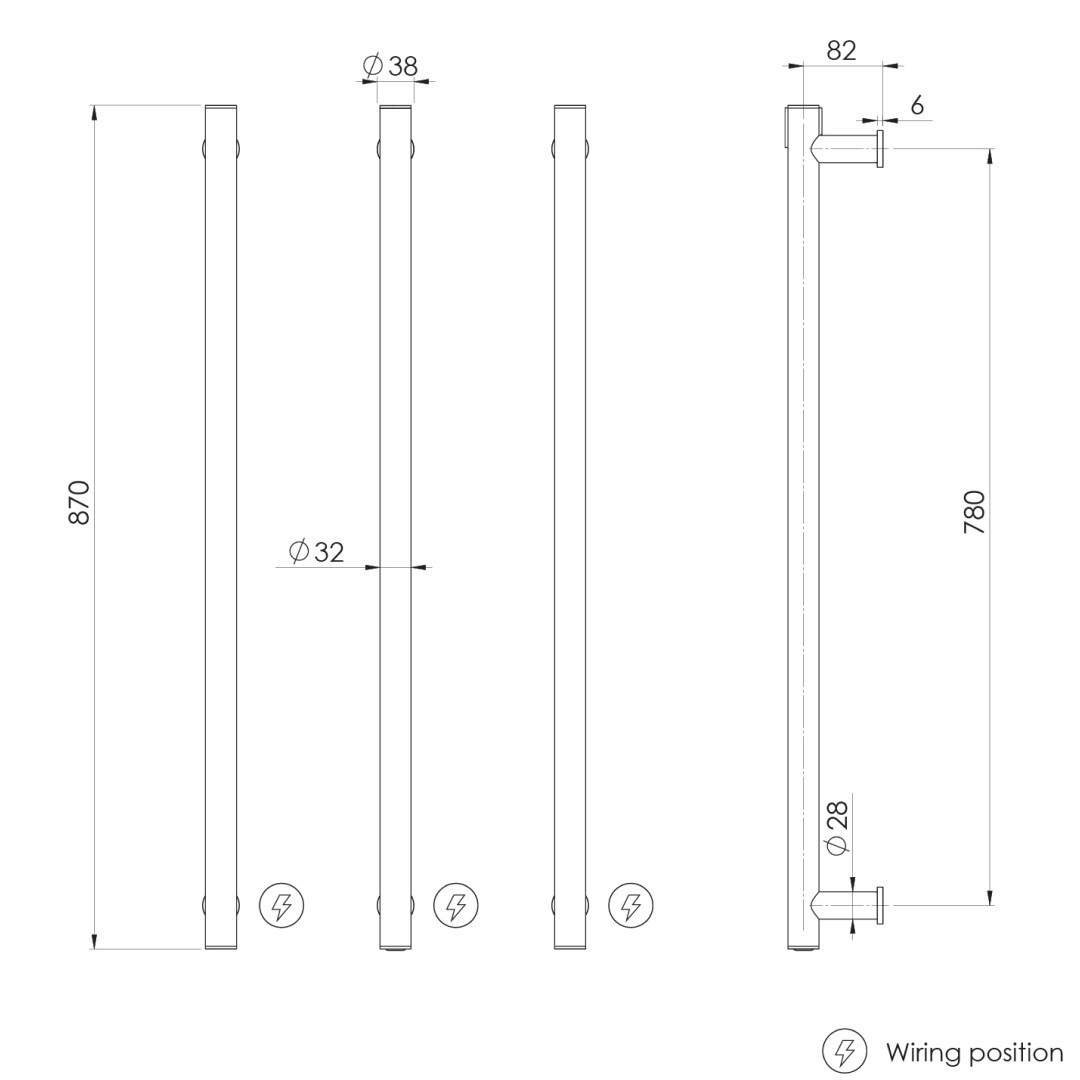 Phoenix Triple Round 800mm Heated Towel Rails - Brushed Bronze