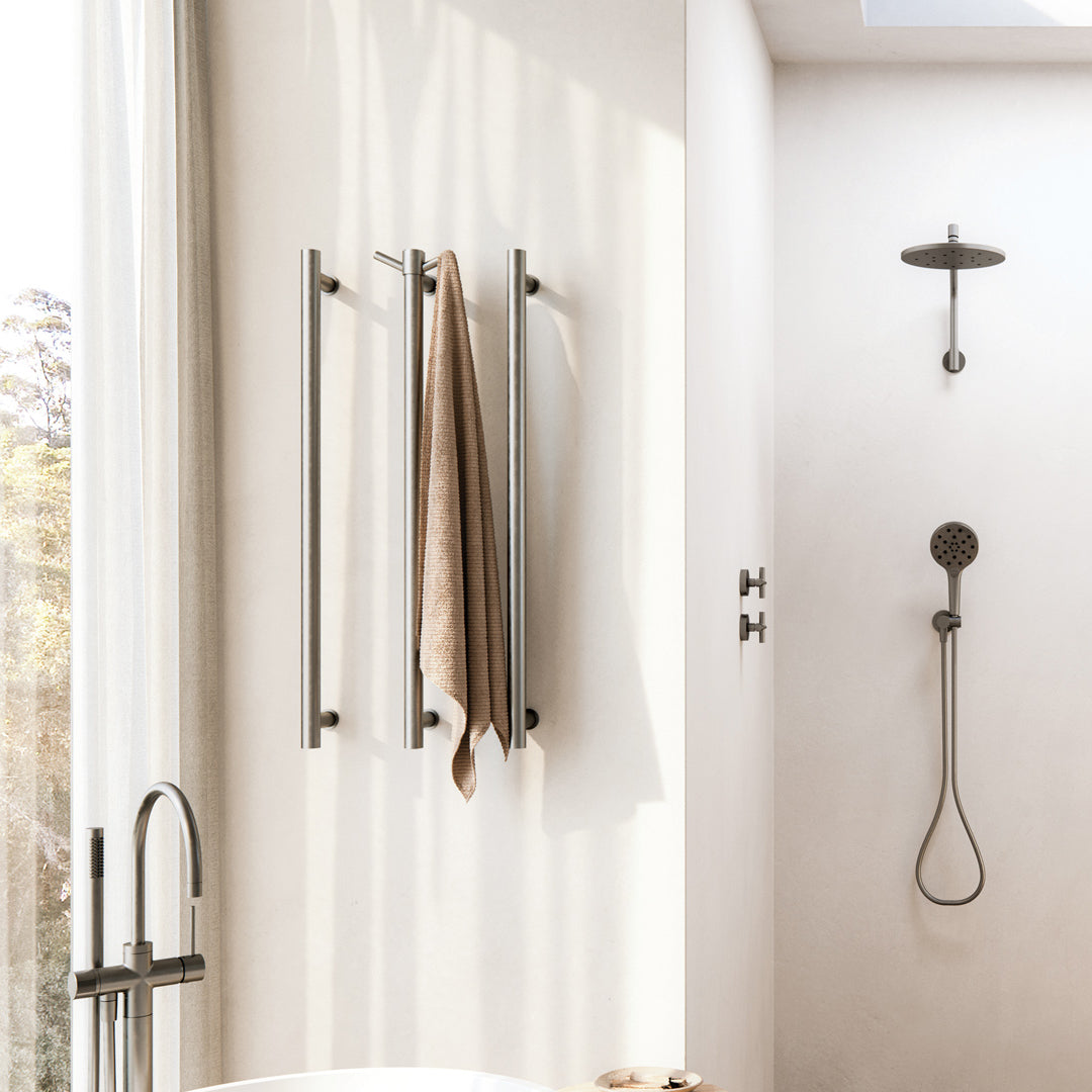 Phoenix 12V Heated Triple Towel Rail Round 800mm - Brushed Carbon - 650-8763-31