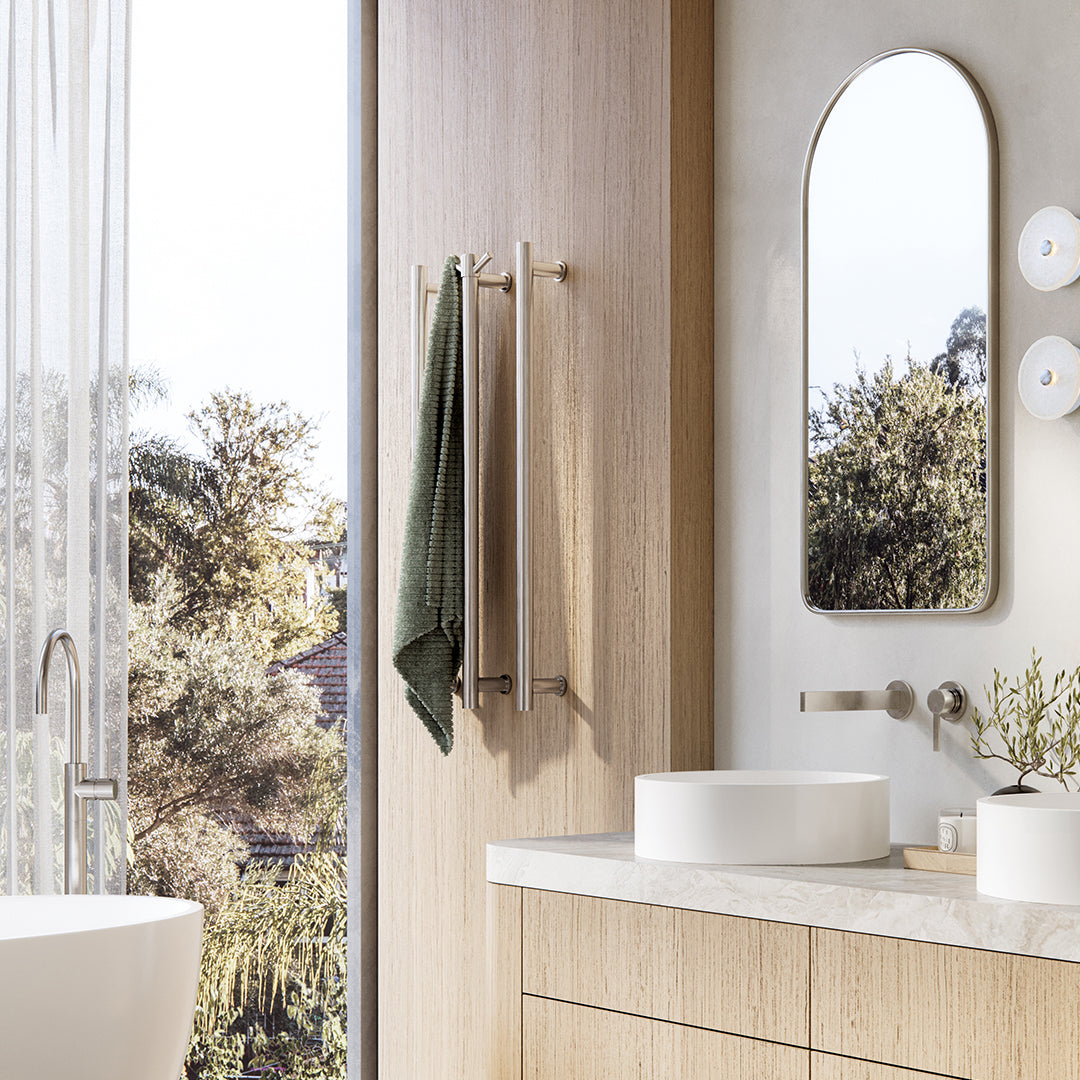 Phoenix 12V Heated Triple Towel Rail Round 800mm - Brushed Nickel - 650-8763-40