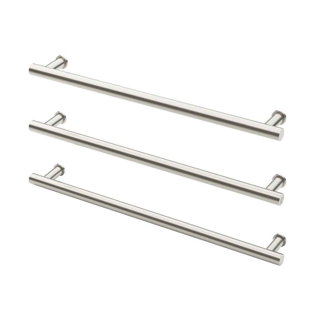 Phoenix 12V Heated Triple Towel Rail Round 800mm - Brushed Nickel - 650-8763-40