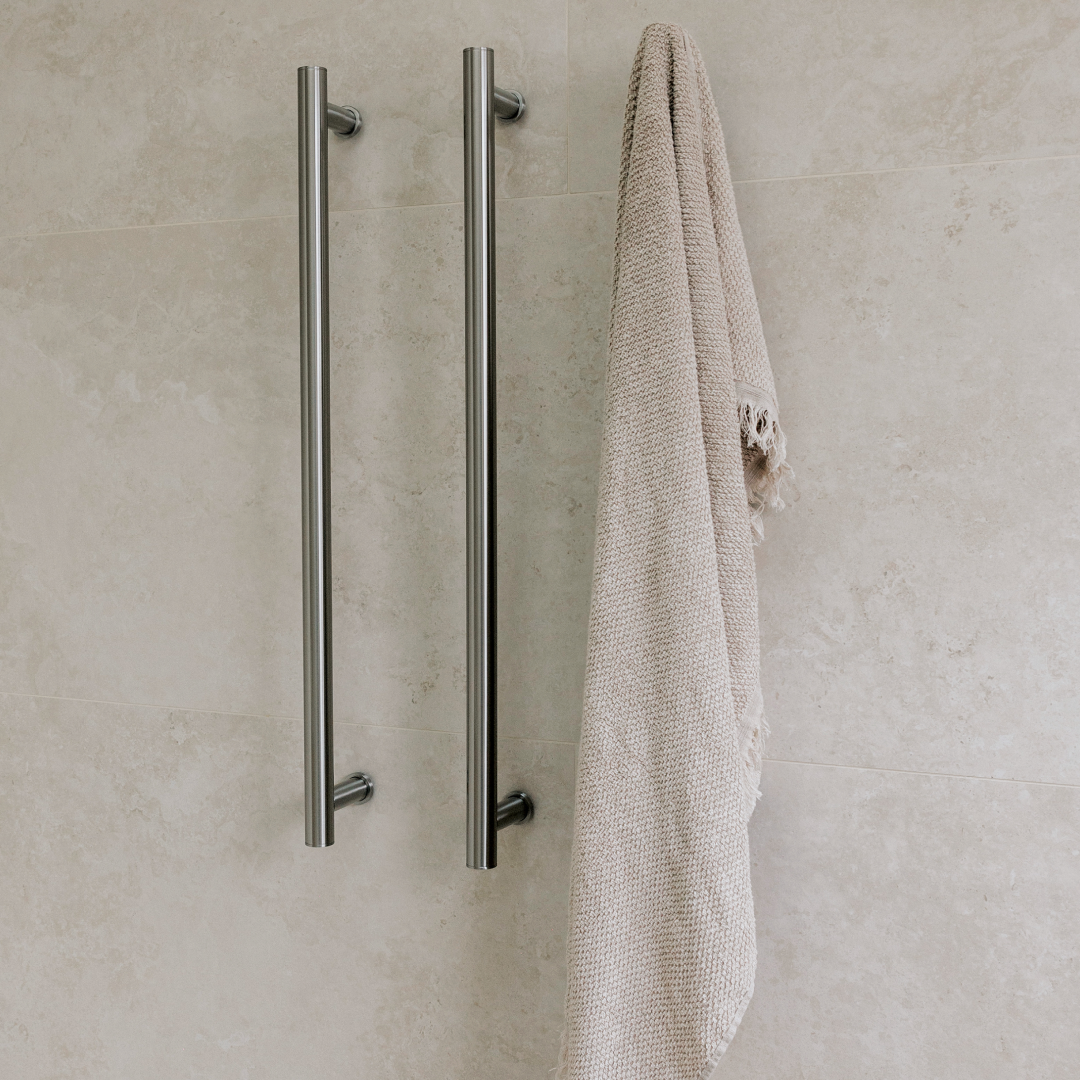 Phoenix 12V Heated Triple Towel Rail Round 800mm - Brushed Nickel - 650-8763-40