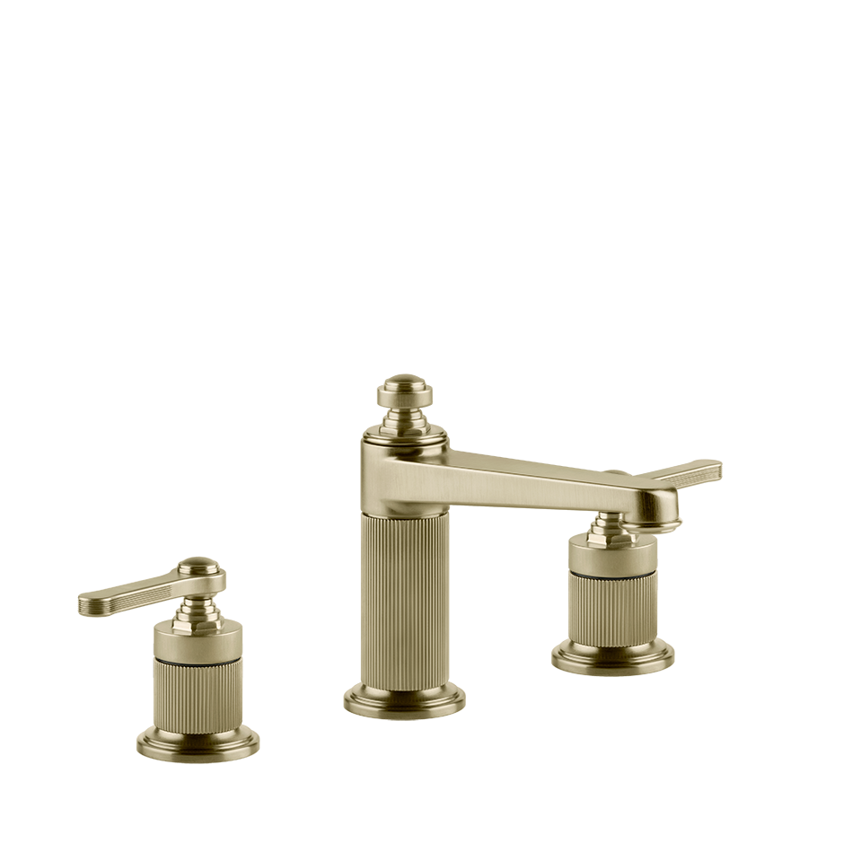 Gessi Venti20 Medium Three Piece Basin Tap Set without Waste - Brass Brushed PVD PF65014-727
