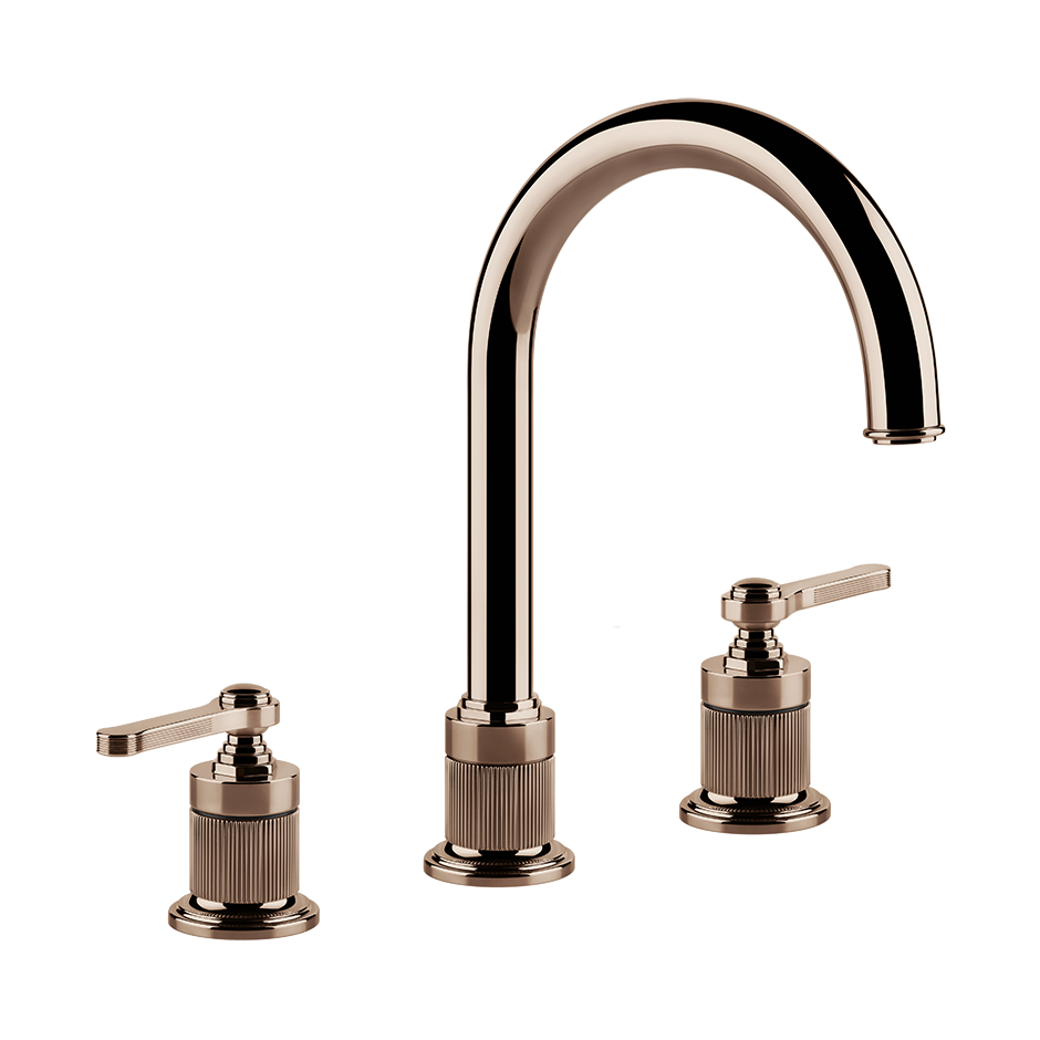 Gessi Venti20 Three Piece Basin Tap Set with Umbrella Spout (No Waste) - Copper PVD PF65016-030